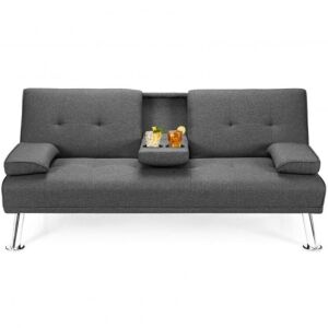 Convertible Folding Futon with Cup Holder - Dark Gray