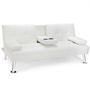 Convertible Folding Leather Futon - White - Incomplete