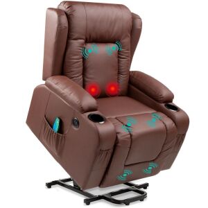 Electric Power Lift Recliner Massage Chair w/ Heat, USB Port, Cupholders - Brown