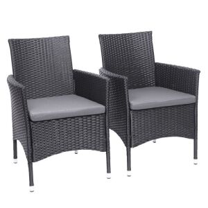 Set of (2) Rattan Patio Chairs with Cushions