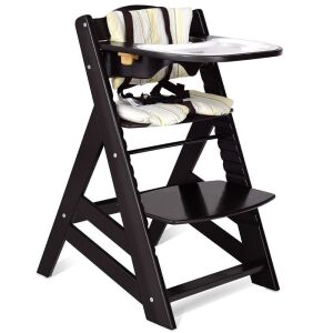 Adjustable Height Wooden Baby High Chair with Removable Tray