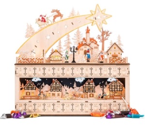 Wooden Christmas Shooting Star Advent Calendar w/ LED Light Background