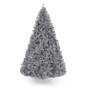 7.5' Silver Artificial Tinsel Christmas Tree w/ Foldable Stand