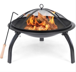 22in Fire Pit Bowl w/ Mesh Cover, Poker