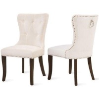 Lot of (2)&nbsp;Tufted Velvet Upholstered Wingback Parsons Chairs&nbsp;in Cream, Set of 2 - Appear New&nbsp;&nbsp;