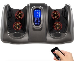 Therapeutic Foot Massager w/ High Intensity Rollers, Remote, 3 Modes, Gray