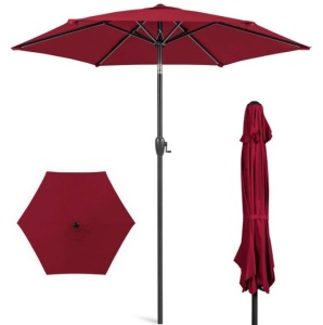 Outdoor Market Patio Umbrella w/ Push Button Tilt, Crank Lift - 7.5ft, Burgundy, Slight Damage