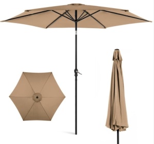 Outdoor Steel Market Patio Umbrella Decoration w/ Tilt, Crank Lift - 10ft, Tan