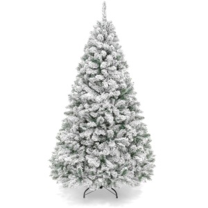 Premium Snow Flocked Artificial Pine Christmas Tree w/ Foldable Metal Base, 9ft