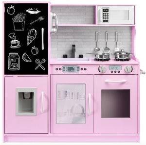 Pretend Play Kitchen Wooden Toy Set with 11 Accessories, Pink, May Be Missing Hardware