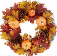 Artificial Fall Wreath, Autumn Thanksgiving Holiday Decoration - 24in