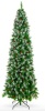 Partially Flocked Spruce Pencil Christmas Tree w/ Berries, Pine Cones, 7.5 ft