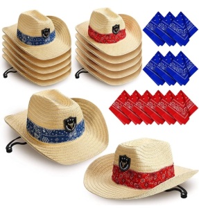 12pcs Cowboy Hats & 12pcs Hankerchiefs Set