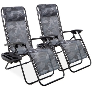 Set of 2 Adjustable Zero Gravity Patio Chair Recliners w/ Cup Holders, Camouflage