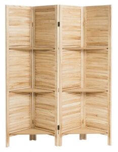 4-Panel Folding Room Divider Screen with 3 Display Shelves