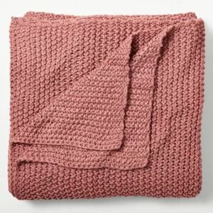 Chunky Knit Bed Blanket - Full/Queen Size, Rose