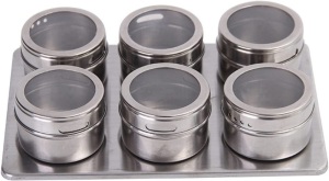 Set of 6 Magnetic Stainless Steel Spice Tin Containers