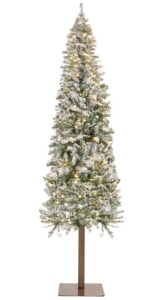 Pre-Lit Snow Flocked Alpine Slim Pencil Christmas Tree w/ LED Lights, Stand