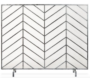 Single Panel Iron Chevron Fireplace Screen w/ Antique Finish - 38x31in, Pewter