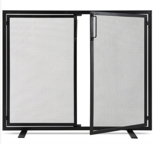 Lot of 2, 2-Door Wrought Iron Fireplace Screen w/ Magnetic Doors - 38.5x41in, Black