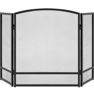 3-Panel Simple Steel Mesh Fireplace Screen w/ Rustic Worn Finish - 47x29in