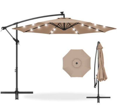 10ft Solar LED Offset Hanging Patio Umbrella w/ Crank Tilt Adjustment