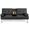 Convertible Folding Leather Futon Sofa - Black