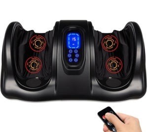 Therapeutic Foot Massager w/ High Intensity Rollers, Remote, 3 Modes, Black