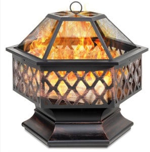 Hex-Shaped Outdoor Fire Pit w/ Flame-Retardant Lid - 24in