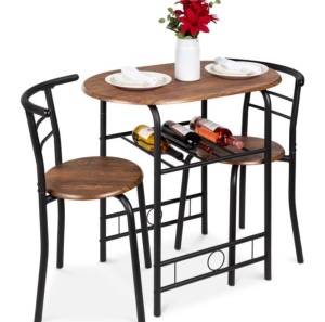 3-Piece Wooden Table & Chairs Dining Set w/ Lower Storage Shelf, Black/Brown