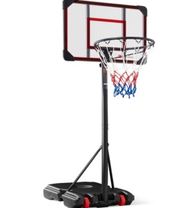 Kids Height-Adjustable Basketball Hoop, Portable Backboard System w/ Wheels, Clear Blackboard