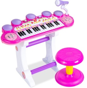 37-Key Kids Electric Keyboard w/ Microphone, Stool, Pink