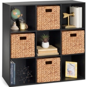 9-Cube Bookshelf Storage Display w/ 3 Removable Panels, Customizable Design, Black