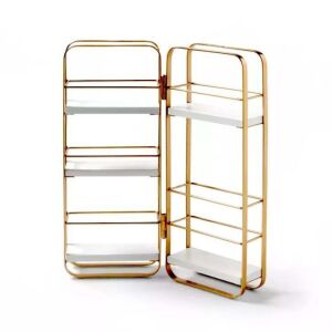 Lot of (2) Foldable Shelf Countertop Organizers - Brass