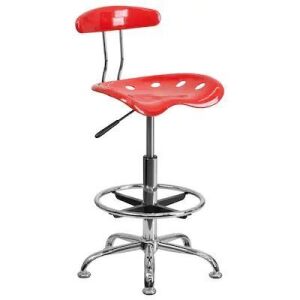 Contemporary Adjustable Height Swivel Plastic Drafting Chair - Red