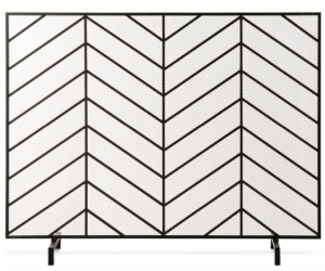 Single Panel Iron Chevron Fireplace Screen w/ Antique Finish - 38x31in, Satin Black