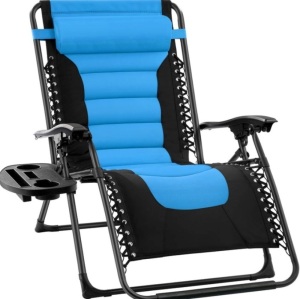 Oversized Padded Zero Gravity Chair, Folding Recliner w/ Headrest, Side Tray, Sky Blue