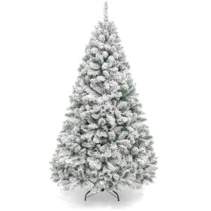 6' Premium Snow Flocked Artificial Pine Christmas Tree w/ Foldable Metal Base