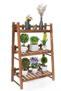 TOOCA 3-Tier Plant Shelf, 24" x 12" x 35", Carbonized, May Be Missing Hardware