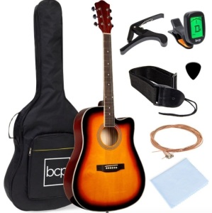 Full Size Beginner Acoustic Guitar Set with Case, Strap, Capo - 41in, Sunburst