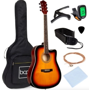 Full Size Beginner Acoustic Guitar Set with Case, Strap, Capo - 41in, Sunburst