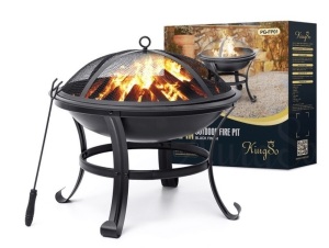 KingSo 22" Wood Burning Fire Pit, Black Steel