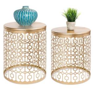Set of (2) Decorative Round Side Accent Table Nightstands w/ Nesting Design