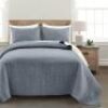 3-Piece Cotton Reversible Quilt Set - King Size, Navy/Off-White