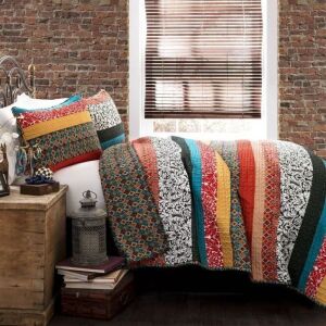 Boho Stripe Quilt Set - King Size, Tangerine