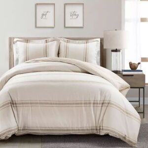 3-Piece Farmhouse Stripe Reversible Duvet Set - King Size