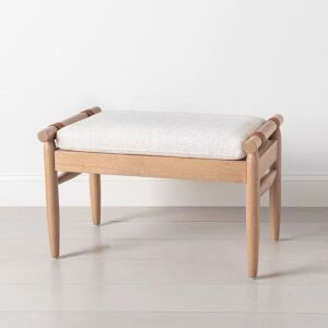 Upholstered Natural Wood Ottoman - Oatmeal