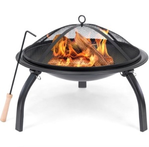 22in Fire Pit Bowl w/ Mesh Cover, Poker