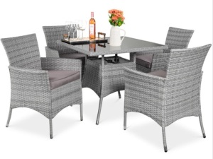 5-Piece Wicker Patio Dining Table Set w/ 4 Chairs, Gray