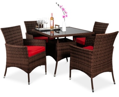 5-Piece Wicker Patio Dining Table Set w/ 4 Chairs